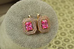 Сережки Xuping Jewelry ехо з рожевим каменем 1,7 см золотисті