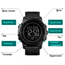 Чоловічий наручний годинник Skmei 1506 Чорний з чорним - мініатюра 5