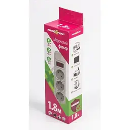 Фільтр живлення Maxxter 3 розетки, 1.8м, білий (SPM3-G-6G)