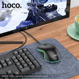 Комп'ютерна Миша HOCO GM19 Enjoy gaming luminous wiчервоній mouse Чорна - мініатюра 2
