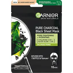 Черная Тканевая маска Garnier Skin Naturals Очищающий Уголь и Черные водоросли 28 г (C5934400)