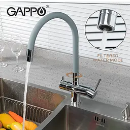 Змішувач для кухні на дві води Gappo G4398-30 з гнучким виливом, сірий/хром, Сірий - мініатюра 4