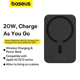 Павербанк Baseus Magnetic Wireless Mini Air Black 6 000 mAh / 20 Вт (P10059002113-00) - мініатюра 12