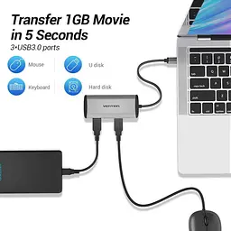 Концентратор Vention USB-C 3-Port, RJ-45, PD, 0.15 м (TGDHB) - мініатюра 2