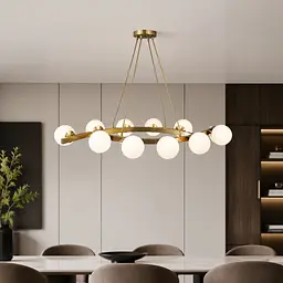 Лінійна підвісна люстра Artlight LQ7090/10 з 10 білими скляними плафонами G9, латунь, від 25-35 м²