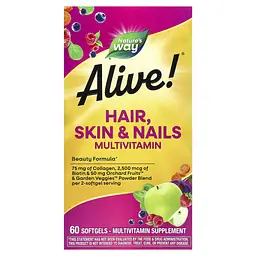 Мультивітаміни для волосся, шкіри та нігтів, Hair, Skin & Nails Multi-Vitamin, Alive!, 60 Nature's Way vit0002480