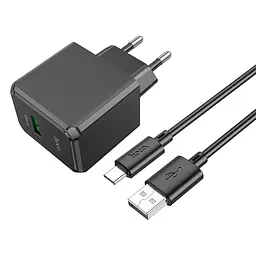 МЗП Hoco CS12A Ocean single port QC3.0 charger set (Type-C) (EU) Black - мініатюра 1