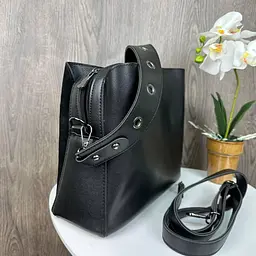 Сумка жіноча через плече стильна містка чорна під рептилію (1425) - мініатюра 5