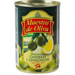 Оливки Maestro de Oliva без кісточки лимон 280 г жерстяна банка ключ