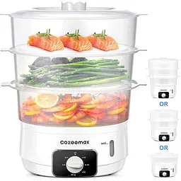 Електрична харчова пароварка Cozeemax 13.7QT для приготування їжі, біла - мініатюра 2