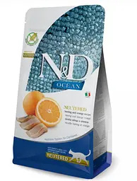 Сухий корм Farmina N&D Ocean Herring&Orange Neutered для стерилізованих котів, з оселедцем та апельсином, 5 кг