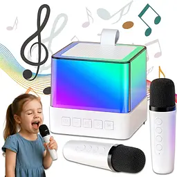 Блютуз-колонка з мікрофонами K18 wireless lightshow speaker, 5W, Білий, портативна караоке колонка bluetooth - мініатюра 8