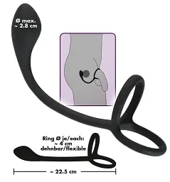 Кільце ерекційне з анальним стимулятором Black Velvets Cock Ball Ring, 22.5 см (чорний) - мініатюра 6