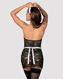 Еротичний костюм покоївки Obsessive Servgirl costume S/M, халат, стрінги, фартух, обруч - мініатюра 2