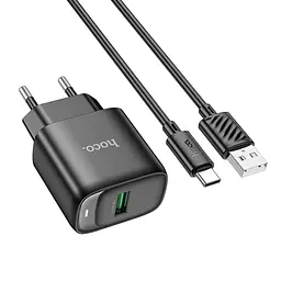 МЗП Hoco C140A Smart QC3.0 18W (1USB-A) + кабель USB to Type-C Black - мініатюра 3