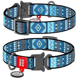 Нашийник для собак Waudog Nylon Етно синій, з QR паспортом, металева пряжка-фастекс, XL, 35-58х2,5 см - мініатюра 3