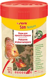 Сухий корм Sera San Nature для посилення забарвлення для всіх декоративних акваріумних риб пластівці 100 мл