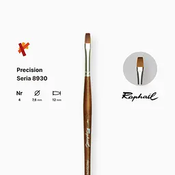 Пензель синтетика плоска Raphael Precision, №4, для акрилу та олії, довга ручка - мініатюра 2
