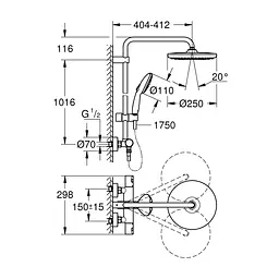 Душова система термостатична Grohe QuickFix Vitalio Comfort System 250 26677001, Хром - мініатюра 2