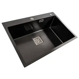 Кухонна мийка Platinum Handmade HSB з нержавіючої сталі 1.2 мм квадратний сифон 70x50x23 см чорна - мініатюра 2