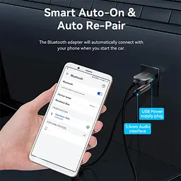 Автомобільний аудіоприймач AUX TRS 3.5мм USB Bluetooth 5.4 Coiled Cable 1.5M Gray Zinc Alloy - мініатюра 8