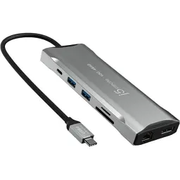 Концентратор J5create USB-C 9-in-1 2xUSB 3.2 + 2xUSB-C PD + 2xHDMI 4K + DisplayPort + SD/TF + RJ45 1000Mbps gray (JCD397-N)