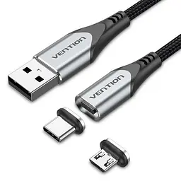 Кабель Vention USB 2.0 - Micro USB / USB-C 2-в-1 3A 0.5 м Gray (CQMHD)