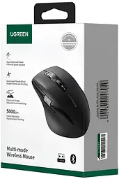 Мишка UGREEN 2.4GHz&BT M751 Ergonomic Contoured-Shape, бездротова, 5000dpi., 5кн., Чорна - мініатюра 3