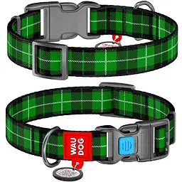 Нашийник для собак Waudog Nylon нейлоновий c QR паспортом, малюнок Шотландка зелена, пластиковий фастекс, XL, Ш 25 мм, Дов 35-58 см