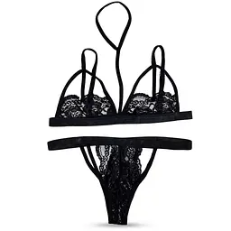 Сексуальний мереживний комплект L/XL T-стринги Чорний квітковий візерунок