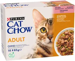 Уцінка. Набір вологого корму для дорослих котів Purina Cat Chow Adult з лососем і зеленою квасолею 85 г х 10 шт. - мініатюра 2