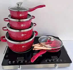 Набір посуду Higher Kitchen HK-305 17 предметів з кришками з гранітним покриттям, каструлі, ківш, сковорода - мініатюра 3
