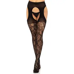 Панчохи Leg Avenue Eyelet lace suspender hose Black One Size - мініатюра 5