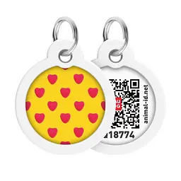 Адресник для собак і котів металевий Waudog Smart ID з QR паспортом малюнок Серця коло Д 30 мм
