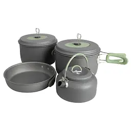 Набір посуду Bo-Camp Explorer XL 4 Pieces Hard Anodized Grey/Green (2200249), Сірий