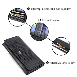Відмінний фактурний горизонтальний жіночий гаманець з натуральної шкіри Canpellini 21653 чорний - мініатюра 4