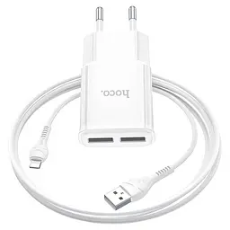 МЗП Hoco C88A Star round 2.4A (2USB-A) + кабель USB to Lightning Білий - мініатюра 3