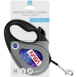Повідець-рулетка для собак Waudog R-leash, малюнок "NASA21", M, до 25 кг, 5 м, світловідбиваюча стрічка чорний - мініатюра 5