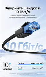 Мережевий патч-корд Ethernet Vention 25 м LAN-кабель на витій парі зі штекерами RJ45 8P8C на обох кінцях Cat6A UTP до 10 Гбіт/с за підтримки 10GBASE-T на всіх задіяних мережевих портах хрестоподібний роздільник пар для зменшення перехресних перешкод зовнішній діаметр близько 6 мм текстурована нековзка гнучка оболонка чорний із чорними корпусами роз'ємів і напівпрозорими синіми штекерами (ISCBS) - мініатюра 11