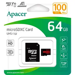 Карта пам'яті MicroSDHC 64GB UHS-I Class 10 Apacer + SD adapter (AP64GMCSX10UB-R) - мініатюра 2