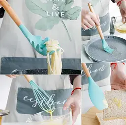 Кухонний набір Silikone Kitchen Set м'ятний із силікону з бамбуковою ручкою з 12 предметів - мініатюра 7