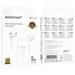 Навушники Borofone BM100 Fuente universal with microphone (Type-C/1.2m) White - мініатюра 4