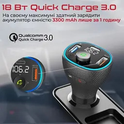 FM модулятор Promate PowerTune 38w USB-A OTG/USB-A QC3.0/USB-C PD Black (powertune-38w.black) - мініатюра 7