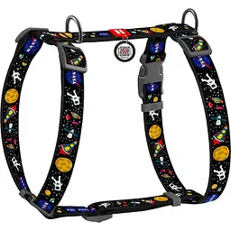 Шлея для собак анатомічна Waudog Nylon NASA, L, чорний (5543)