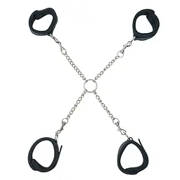 Хрестовина Punishment – Hog-Tie – Black, наручники + поножі на ланцюжку