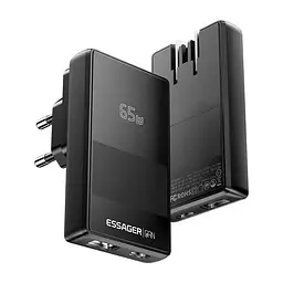 Мережевий зарядний пристрій ESSAGER Ultra Thin Gan 65W 1C1A BLACK (ECT65W-QCB01-Z) - мініатюра 3