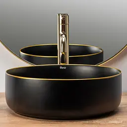 Умивальник Rea Sami black mat gold edge чорний REA-U0595, Чорний матовий - мініатюра 3