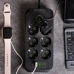 Мережевий фільтр-подовжувач SMART 6 розеток 5 USB 3 метри, чорний Yiwu HP-5-24 - мініатюра 9