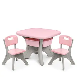 Столик дитячий 69x69x50 см 2 стільчики пластиковий сіро-рожевий (NEW TABLE-8)