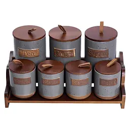 Набір банок для сипучих продуктів Yiwu з бамбуковою підставкою та кришками HP-26-2G Сірий 7 шт по 300/800 мл - мініатюра 4